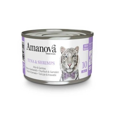 Lata Amanova atún y gambas gelatina para gatos